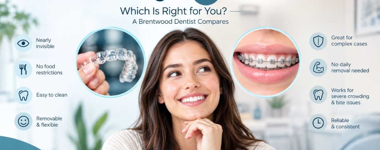 Invisalign vs braces comparison for teeth straightening.